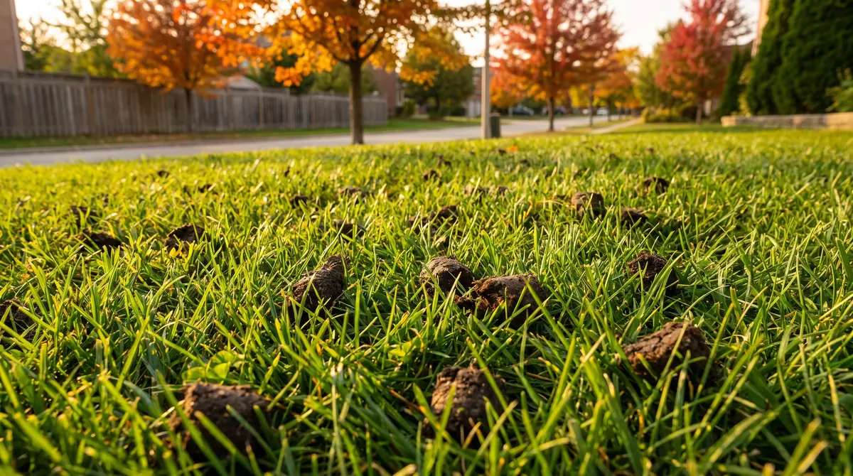 Core aeration plugs on a Bernardsville NJ lawn before fall overseeding