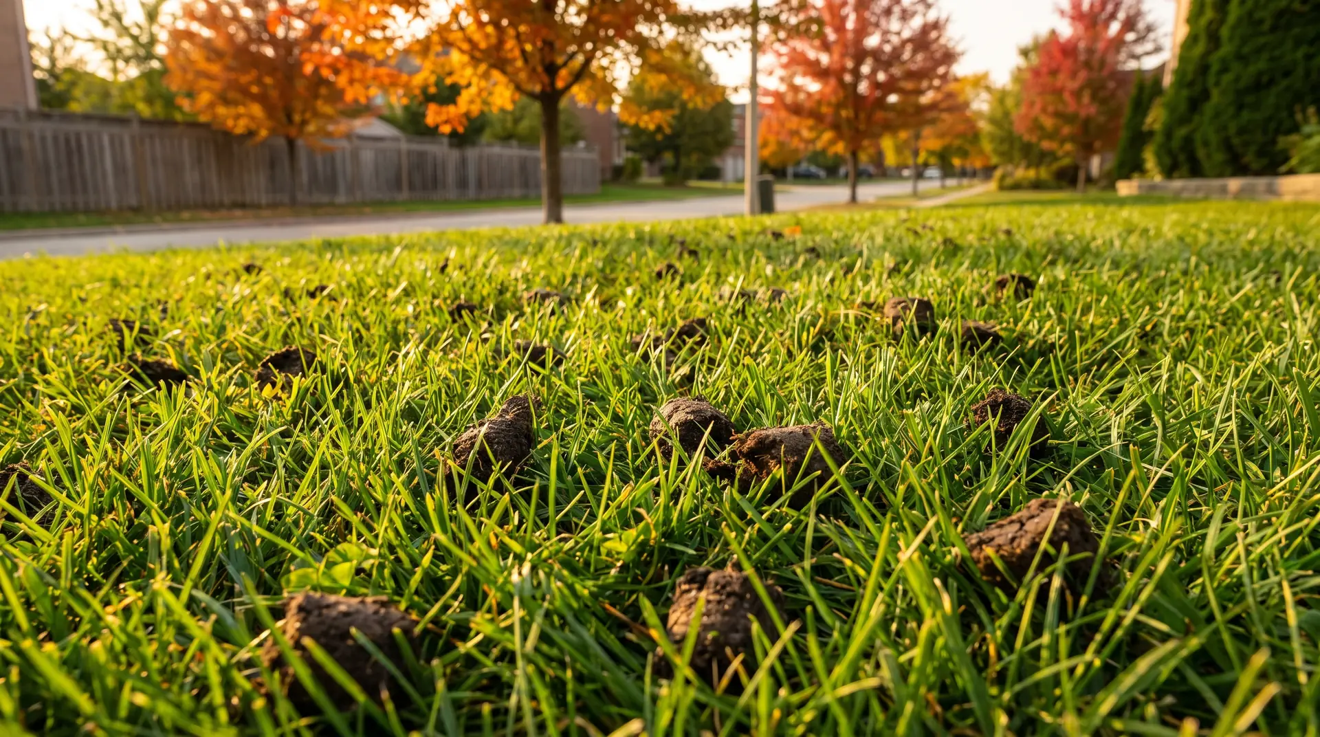 Core aeration plugs on a lawn in Basking Ridge NJ before overseeding